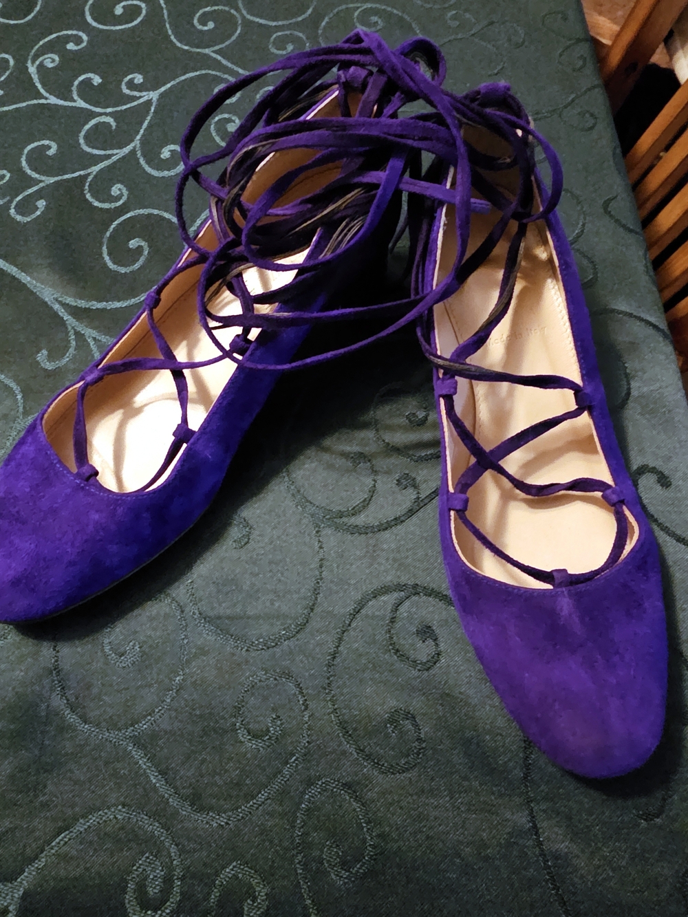 J.Crew Made in Italy Purple Suede Lace Up Block Heel Pumps 5.5
